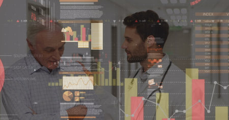 Image of data processing over diverse doctors. Global medicine, computing and digital interface concept digitally generated image.の写真素材