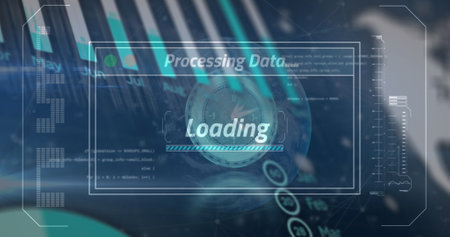 Image of digital screen with data processing over eye of caucasian woman. Data processing, communication, bionic eye and technology concept digitally generated image.の写真素材