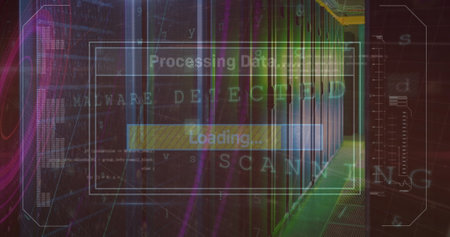 Image of loading and data over servers. Network, data processing and technology concept digitally...