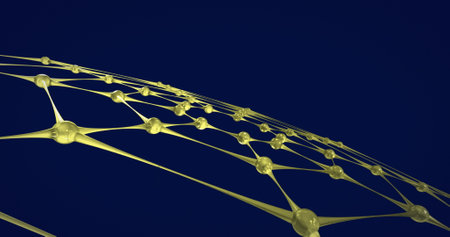 Unique image of yellow networking design with abstract design glitch in background. Digitally...