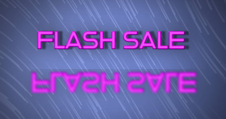 Image of flash sale over blue background with lines. Shopping, sales and promotions concept digitally generated image.の写真素材