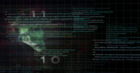 Image of data processing over binary code and caucasian male hacker. Global data safety, hackers attack and technology concept digitally generated image.の写真素材