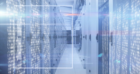 Image of data processing over computer servers. Global computing, connections, data processing and...