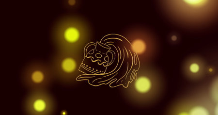 Image of pitcher and water of aquarius zodiac sign over colorful lens flares falling down. Illustration, digitally generated, abstract, astrology sign, fortune telling and outer space concept.の写真素材