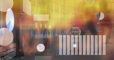 Image of financial data processing over diverse people walking on street. Global business, computing and digital interface concept digitally generated image.の写真素材
