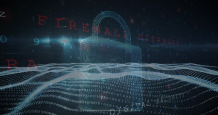 Image of data processing over padlock icon on black background. Global technology, online security and digital interface concept digitally generated image.の写真素材