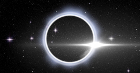 Image of neon circle over black background with lights. Digital screen, interface and technology...