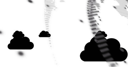 Image of globe over clouds on white background. Network, clouds computing and technology concept digitally generated image.の写真素材