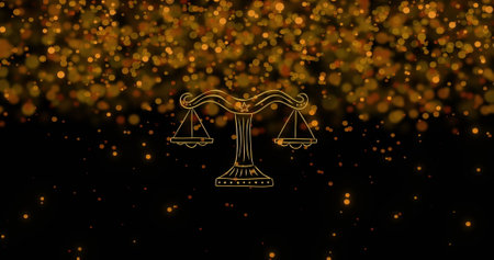 Image of weight scale of libra zodiac sign over illuminated yellow lens flares. Illustration,...
