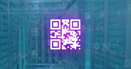 Image of security qr code over security qr code. Global communication and data security concept...