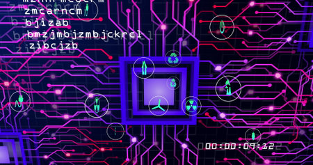 Image of ecology icons over network of connections. Global business and digital interface concept...