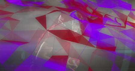Image of shapes over caucasian male rugby player running. Global sport and digital interface concept...