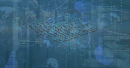 Holographic brain network pulsating in server room with scrolling code racks and data overlays....
