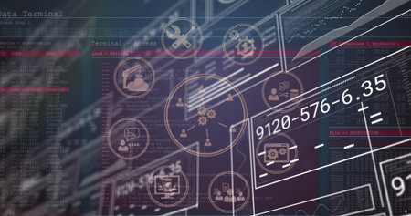 Image of data processing and media icons over blue background. Global business and digital interface...