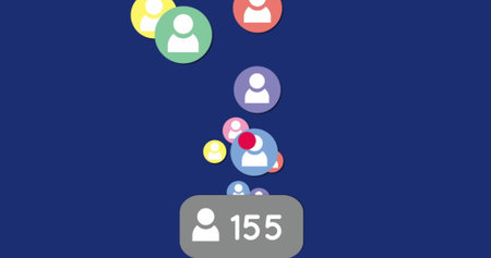 Displaying gray badge showing user count 155 on blue screen with colored avatars, red badge....