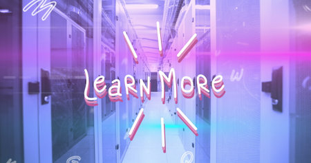 Central data center aisle showcasing white server cabinets, network switches, overhead cable trays....