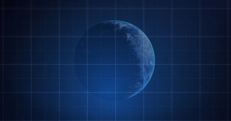 Showing digital planet Earth glowing in space environment, with translucent grid overlay. Planet,...