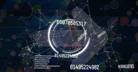 Displaying circular network map on dark interface with colored nodes, numeric labels, code clusters....