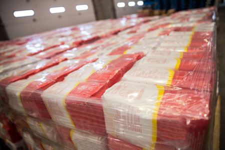 Close-up of packed products in warehouseの写真素材