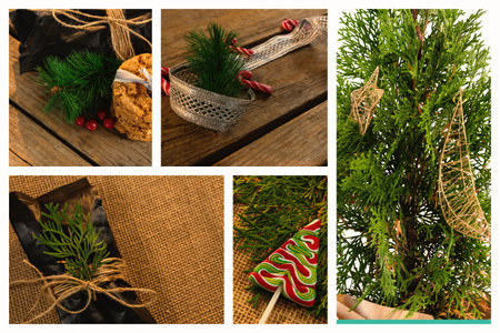 Christmas tree with decoration and candyの写真素材