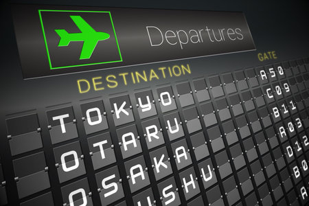 Digitally generated black departures board for japanの写真素材