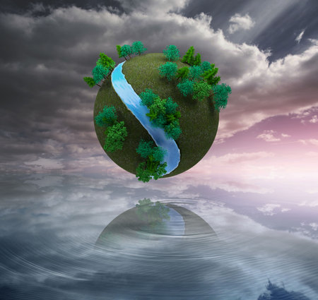Futuristic earth floating in air