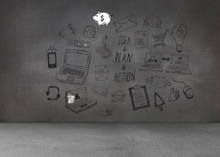 Black white graphics on dark wall
