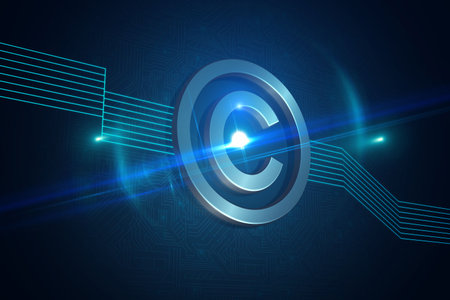 Shiny copyright icon on black backgroundの写真素材