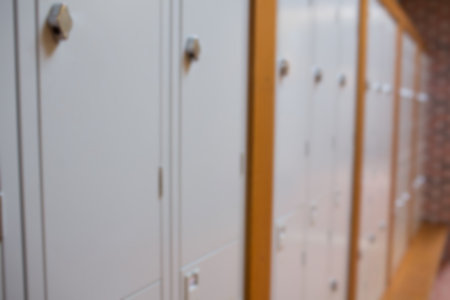 Closed lockers in room at universityの写真素材