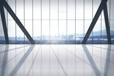 View cityscape from a caged balconyの写真素材