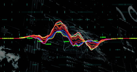 Generating waveform with numeric labels over world map in dashboard with glitch grid panels....