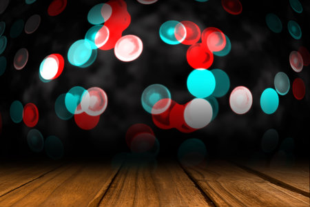 Shimmering light design over boards with copy space