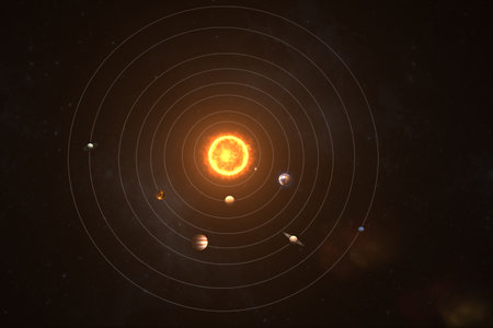 Graphic image of planets rotating around sun in space