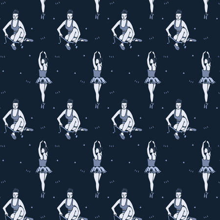Image of ballet dancer icons over black background. Colour, pattern and communication concept digitally generated image.の写真素材