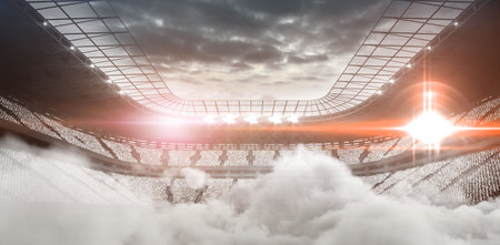 Digitally generated image of stadium with smokeの写真素材