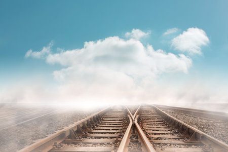 Train tracks leading over the horizonの写真素材