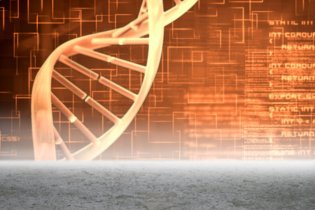 Digitally generated Orange DNA helix graphicの写真素材