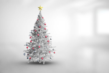 Christmas tree in bright room with copy spaceの写真素材