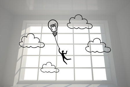 Light bulb balloon in bright roomの写真素材