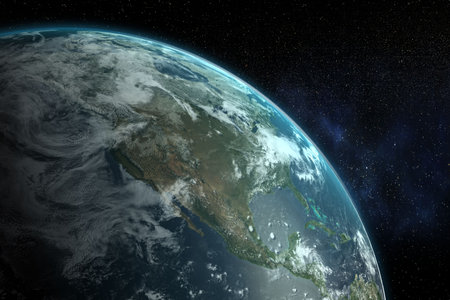Digitally composite image of earth in space