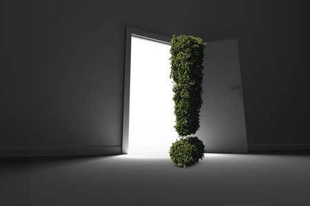 Exclamation mark of topiary at doorway in houseの写真素材