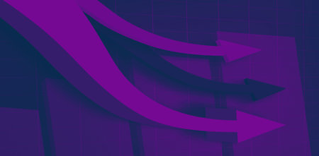 Purple arrow sign moving downwardsの写真素材