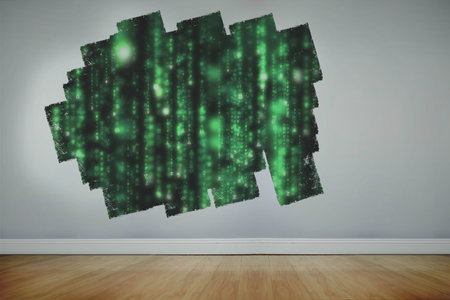 Display on wall showing green matrix