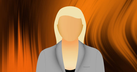 Displaying female figure wearing grey blazer black blouse against swirling orange-black backdrop. Professional, corporate, abstract, modern, feminine, innovative, dynamicの写真素材