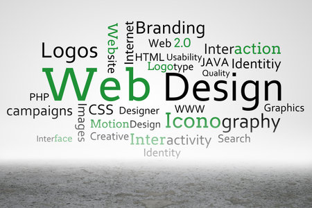 Digitally generated Web design buzz words in desertの写真素材