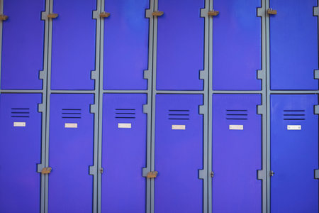 Full frame shot of purple closed lockers in schoolの写真素材