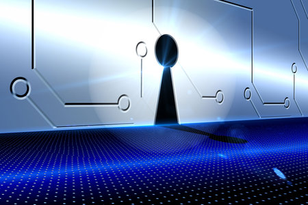 Keyhole on technological backgroundの写真素材