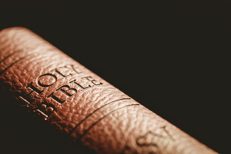 Close-up of bible on black backgroundの写真素材
