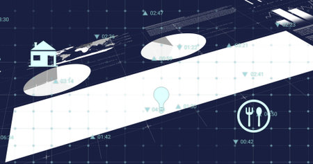Displaying white bar on digital dashboard, overlaying ovals, numeric labels, world map and icons....