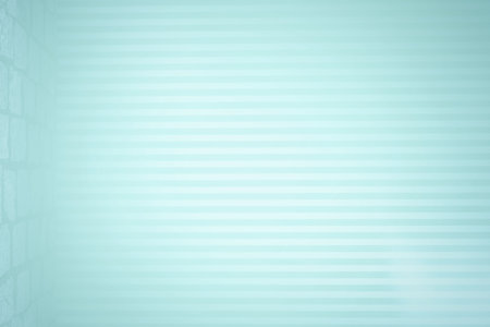 Flat design illustration is showing pale turquoise striped wall featuring mosaic tile strip at left....